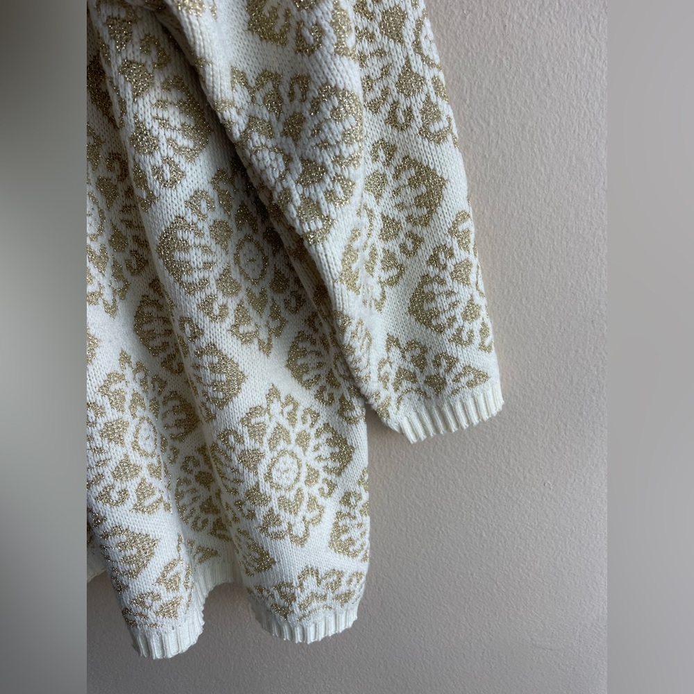 Venezia Women Crew Ivory Gold Shimmer Design Oversized Sweater Size 1X - Picture 6 of 9